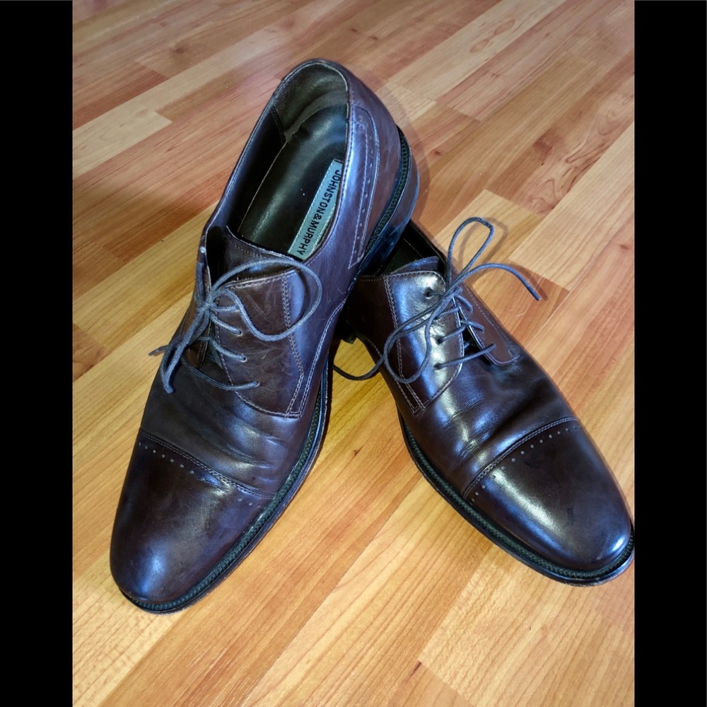 Johnston & Murphy Dark Brown Leather Cap-Toe Oxfords